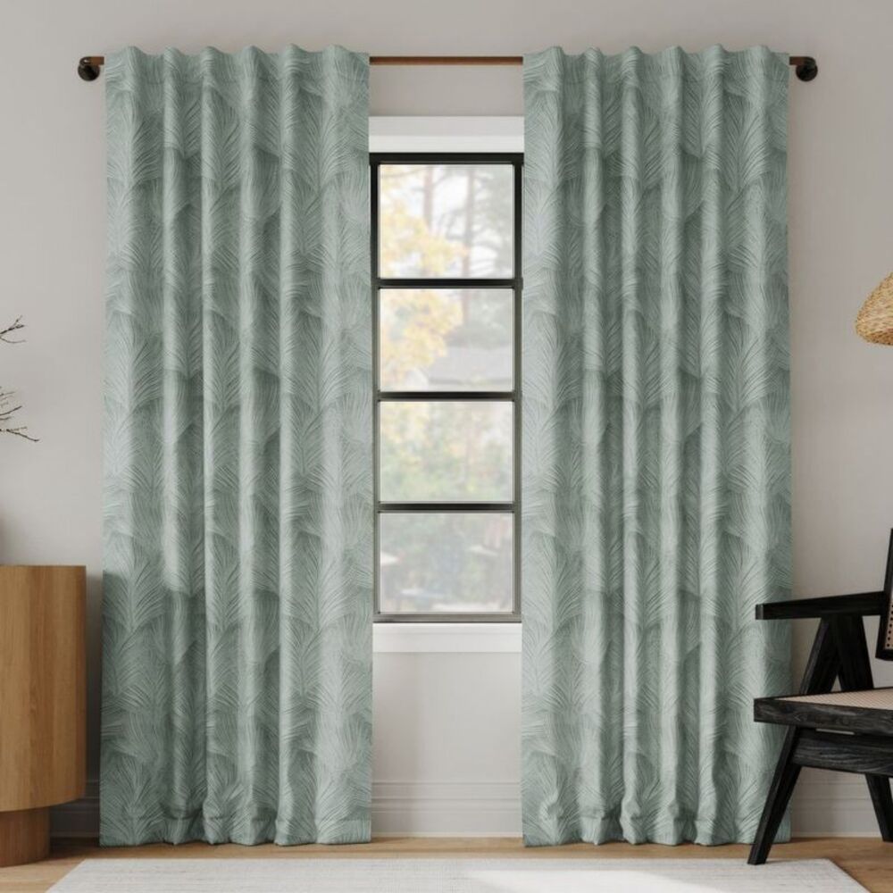 50"x96" Coppa Leaf Motif 100% Blackout Back Tab Curtain Panel Sage